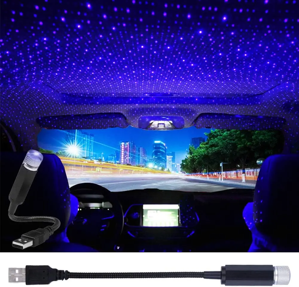 Portable Adjustable USB Star Projector Night Light - Violet Blue Car Interior Lighting, Decorative Lamp for Bedroom Ceiling