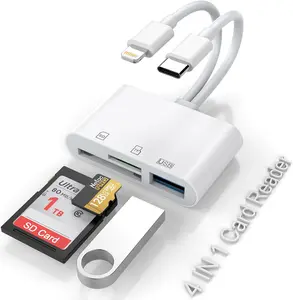 SD Card Reader for iPhone, Samsung，iPad, USB C and Lightning Dual Port SD Card Adapter, Memory Card Reader for Camera Adapter, Support SD, Micro SD, USB 3.0, No App Driver Required