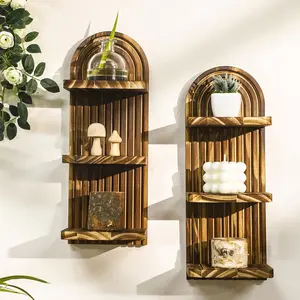 Boho Wooden Arch Floating Shelves, Wall Mounted Rustic 1/2/3 Tier Decorative Storage Shelves, Wall Shelf Unit, Bedroom Living Room Bathroom Accents