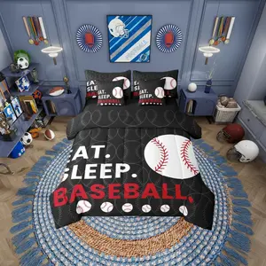 Kids Baseball Games Softball Theme Comforter Bed Set,7 Pieces Black Grey Bed Bag,Bedroom Sports Gaming Pattern Bedding Set with ComforterMen Teens Bed Set