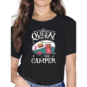 100% Cotton Queen Of The Camper Funny Camping Outdoor Women Girls Zip T-Shirt