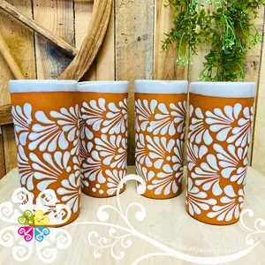 Set of 4 Natural/White Espiga Cilindro Tall Cup - Set Clay Cup