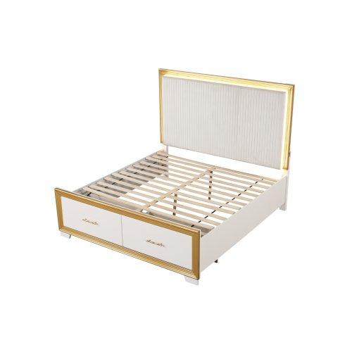 Bellemave OBSESSION Queen Complete Bedroom Set - 4PC Contemporary Wooden Material Bedroom Set with Gold Finish Indoor Furniture, Complete Bedroom Sets, Wooden Material Bedroom Sets