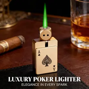 (Butane Gas Not Contained) 2026 New Creative Playing Card Lighter with Rotatable dice,Windproof Green Flame Lighter,Novelty Lighter,Ideal gift for boyfriend,husband,friend