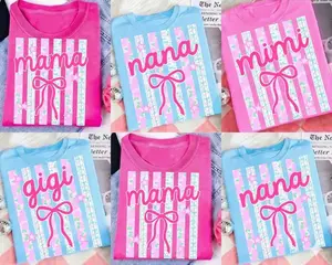 Comfort Color Personalized Mama Nana Mimi Gigi Shirt, Coquette Bow Grandma T-shirt, Pink Preppy Name Tee, Cute Mother’s Day Gift for Mom, Nana, Mimi, Gigi, Custom Family Shirt - DarkFlex