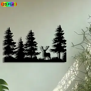 1pc Forest Deer Metal Wall Art, Pine Tree & Deer Statue Mural, Intricate Craftsmanship, Artistic Metalwork, Perfect for Christmas, Housewarming Decor, Perfect for Living Room Cabin Garden Fence Decor, Ideal Gift for Nature Enthusiasts.