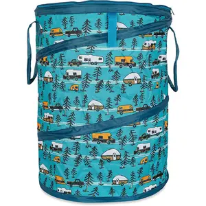 Camco Pop-Up Utility Container - Use as Collapsible Trash Can When Camping - Holds 30-Gallon Kitchen-Size Trash Bags - Stands 2-Ft Tall & Collapses for RV Storage and Organization (42990)