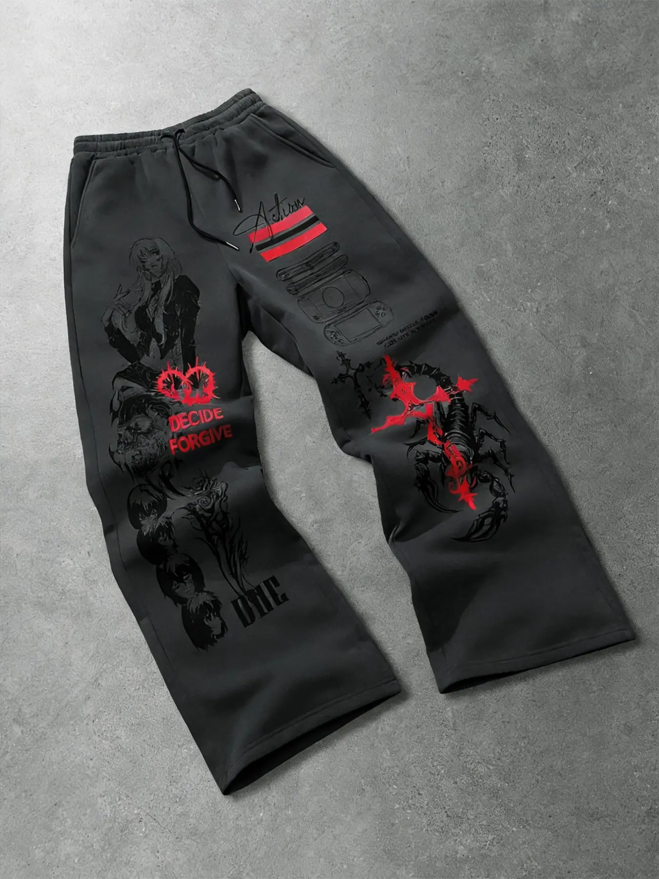 Unisex Comfortable Anime Print Wide Leg Sport Pants, Drawstring Waist, Soft Fabric, Casual Street Style, Perfect for Festivals and Athleisure Pants