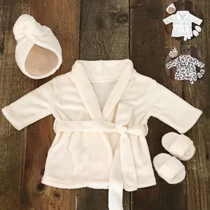 Cozy Cream Baby Robe with Matching Slippers and Scarf - Perfect for Newborn Photography Props, Infant Boys & Girls, Soft Lycra Fabric,  Costume Cotton