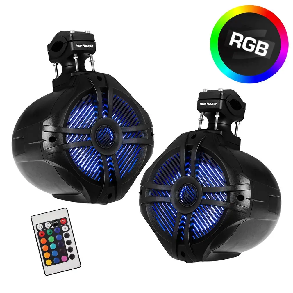 MWT-80BL | 8-Inch Waterproof RGB Lighting Marine Wake Tower Speakers (Pair)