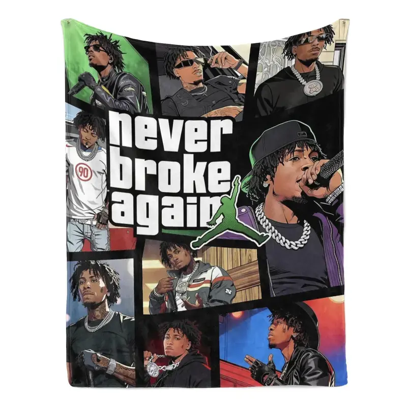 Never Broke Again Collage Flannel Hip-Hop Throw - YoungBoy Collage, "Never Broke Again" Logo, Ultra-Soft, Cozy, Distinctive Print, Printed Fabric, Bedroom Decor, Ideal for Rap Fans Gifting, Distinctive Print Blankets