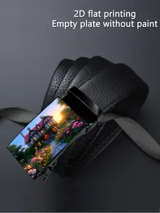 【2D】One piece, warm pastoral and pet interaction pattern art design, business and casual, automatic buckle men's belt, suitable as a gift for Father's Day and Valentine's Day