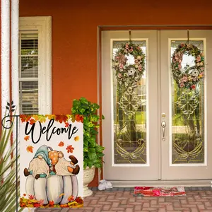 Thanksgiving Pumpkin Rudolph Garden Flag, Autumn Maple Leaf Outdoor Decoration, Vertical Double-Sided 12x18 Inch Gift for Family & Friends