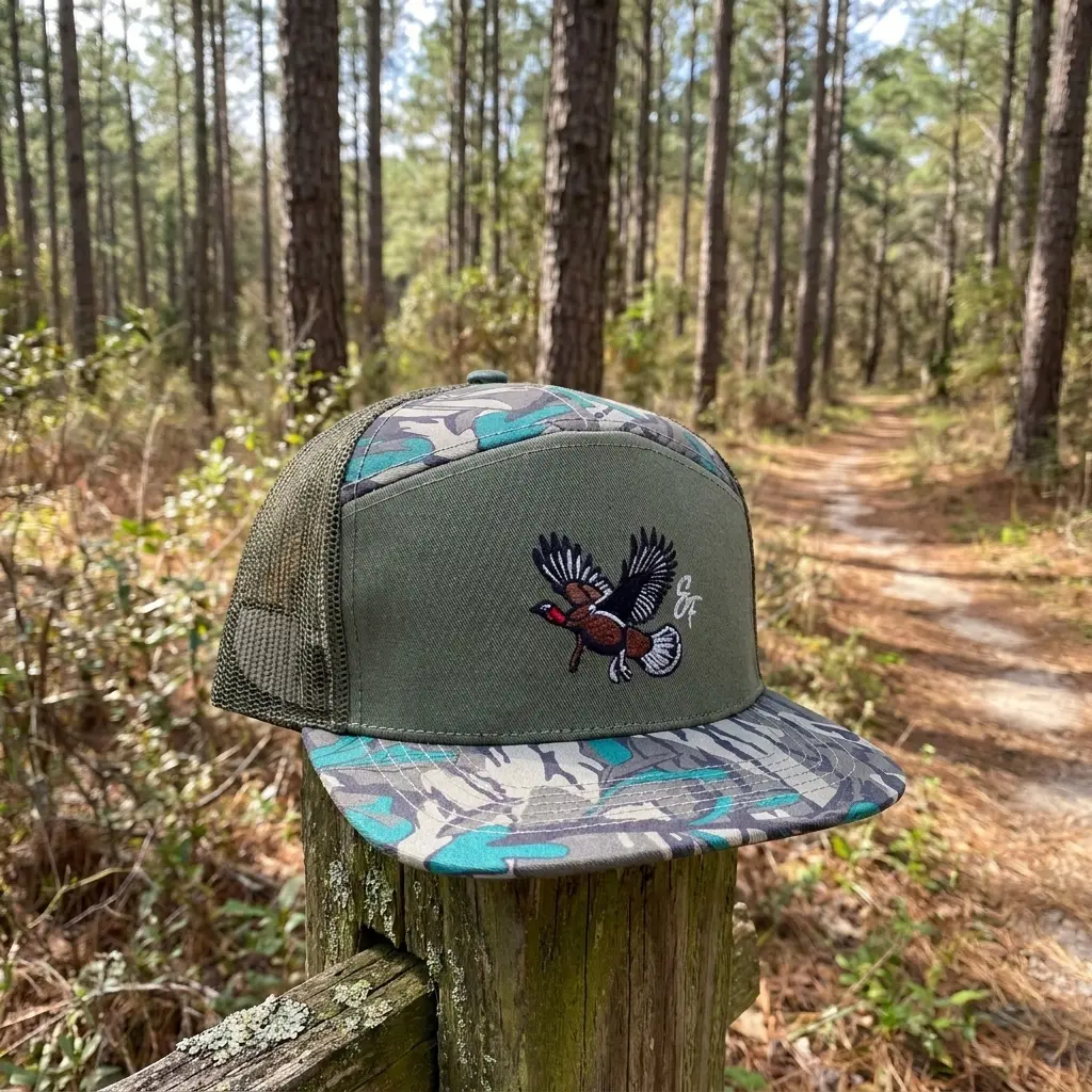 Flying Pheasant Hunting Trucker Hat, Embroidered Game Bird Camo Flat Bill Snapback Cap, Upland Bird Hunting Mesh Hat, Outdoor Hunting Hat for Men, Hunter Gift