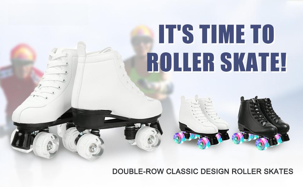 Unisex Roller Skates Double Row Four Wheels High-top Roller Skates Lightning Pattern for Beginners Womens Mens Boys and Girls