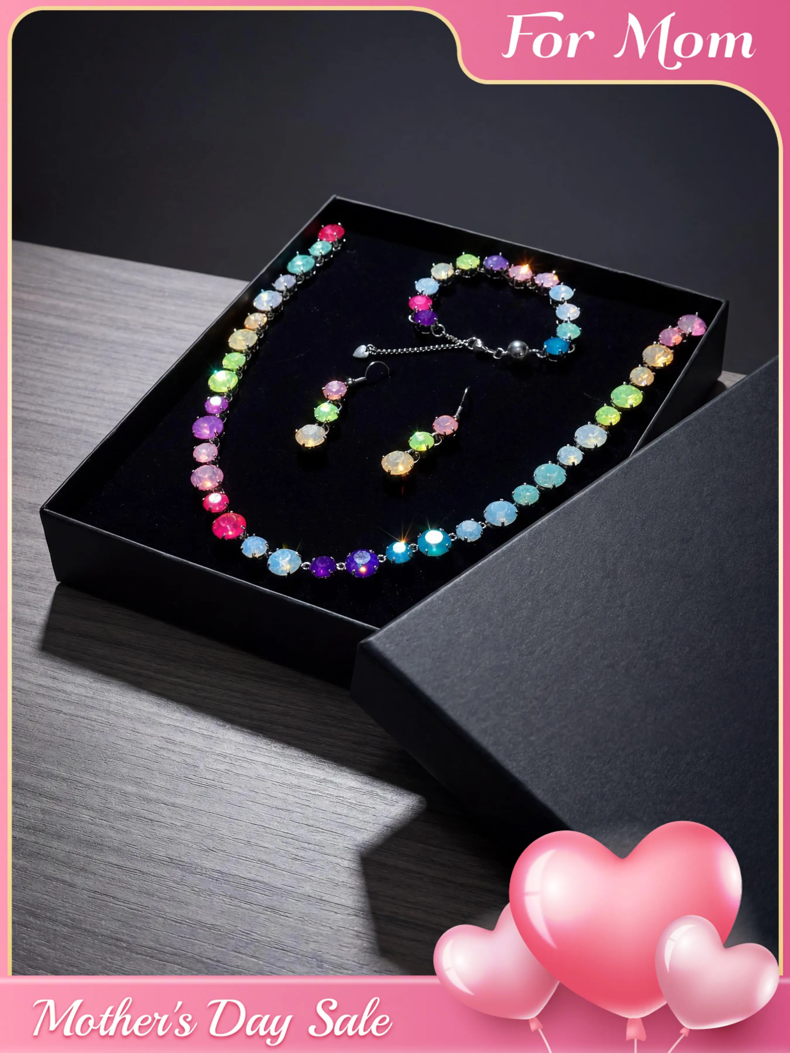 Dopamine Prismatic Crystal Jewelry Gift Set - Mother's Day | Birthday Gift - 18K Gold-Plated | Rhodium-Plated Magnetic Clasp - Versatile Spring/Summer Accessories for Women | Party Looks | Date Night Accessories Jewelry Sets Jewellery Gift Set