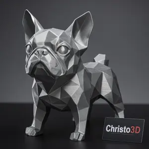 Silver colored 3d printed Frenchie Statue