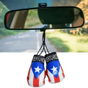 [Flag Boxing Gloves] 1 Pair 10cm Flag Boxing Gloves | PVC Patriotic Car Mirror Hanging Decoration for UK, Germany, Puerto Rico | Union Jack Flag Designs Car Accessory Car Ornament