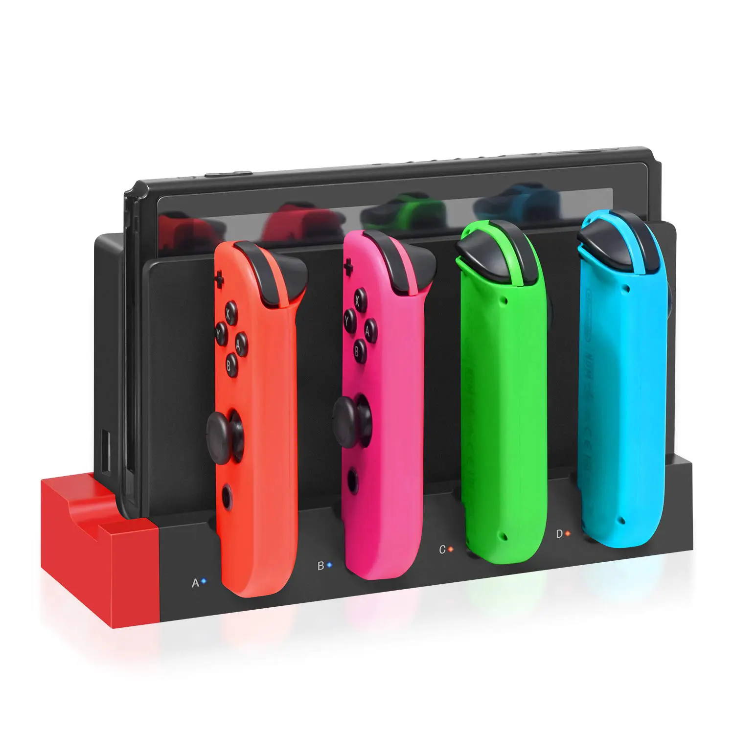 Upgraded Charging Dock Station for Switch/Switch OLED Controller, Charges Up to 4 Switch Controllers and Switch Console with LED Indication/Security Protection, Compatible with Switch/Switch OLED, Gaming Organizer Accessories for Switch/Switch OLED