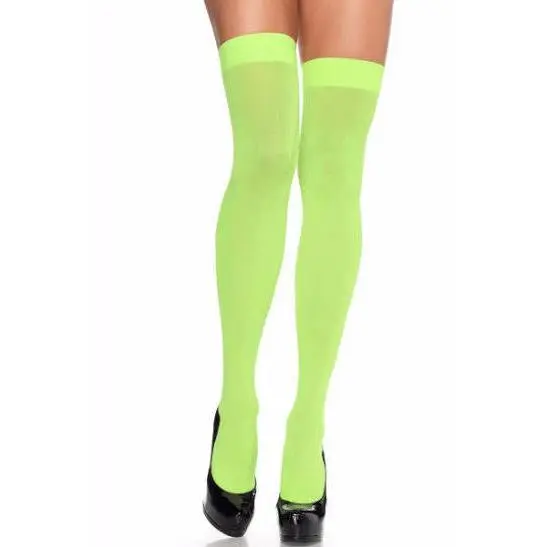 Opaque nylon thigh highs neon green
