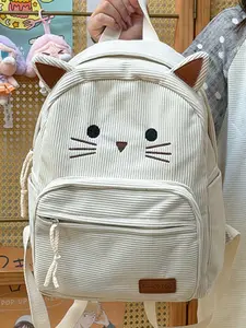Cute Cat Ears Velvet Backpack, Unisex School Bag, Daily Use Casual Shoulder Bag, Versatile Bookbag for Students, All-Season Design