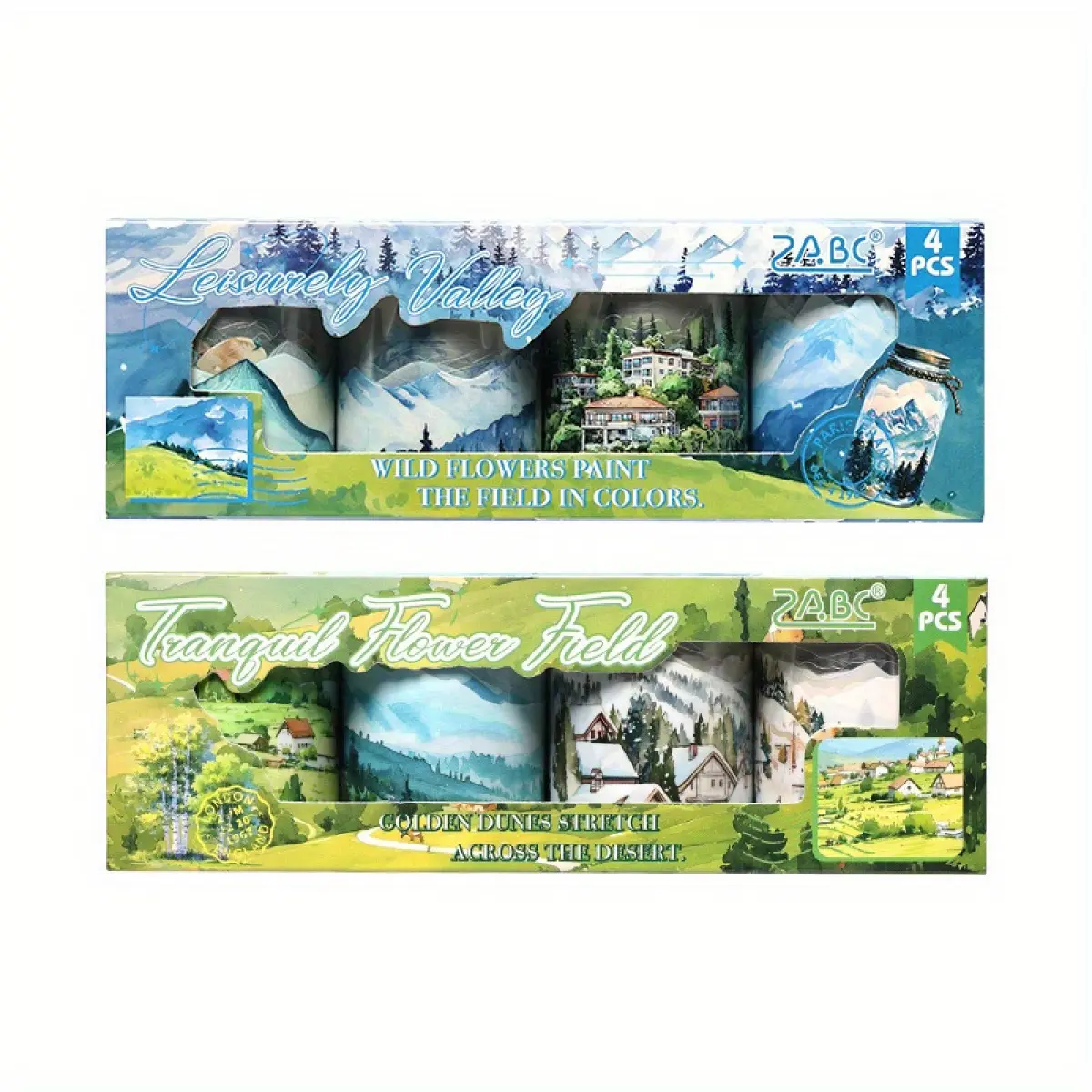 2 types of 8 rolls of landscape sticker tape PET waterproof material retro style DIY landscaping tape notebook tape