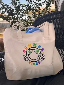 Summer Vibes embroidered Beach Tote Bag