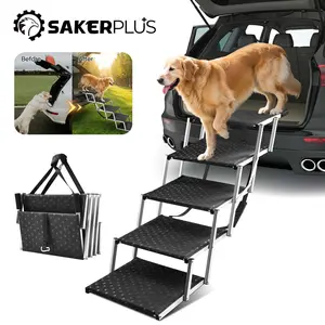 Sakerplus 5-Step Foldable Dog Stairs for Cars, Extra Wide 19'' with Non-Slip Surface, Portable Pet Steps for SUV/Truck/High Beds, Supports Up to 200 lbs