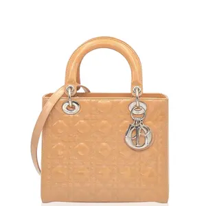 Pre-owned Dior Leather tote bags Medium Lady Patent Calfskin Pink (yg1223n9)