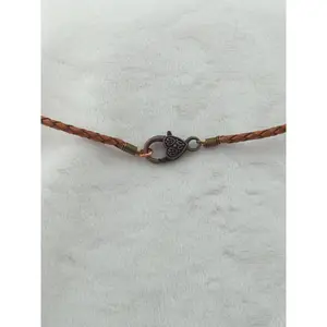 Braided brown leather cord necklace