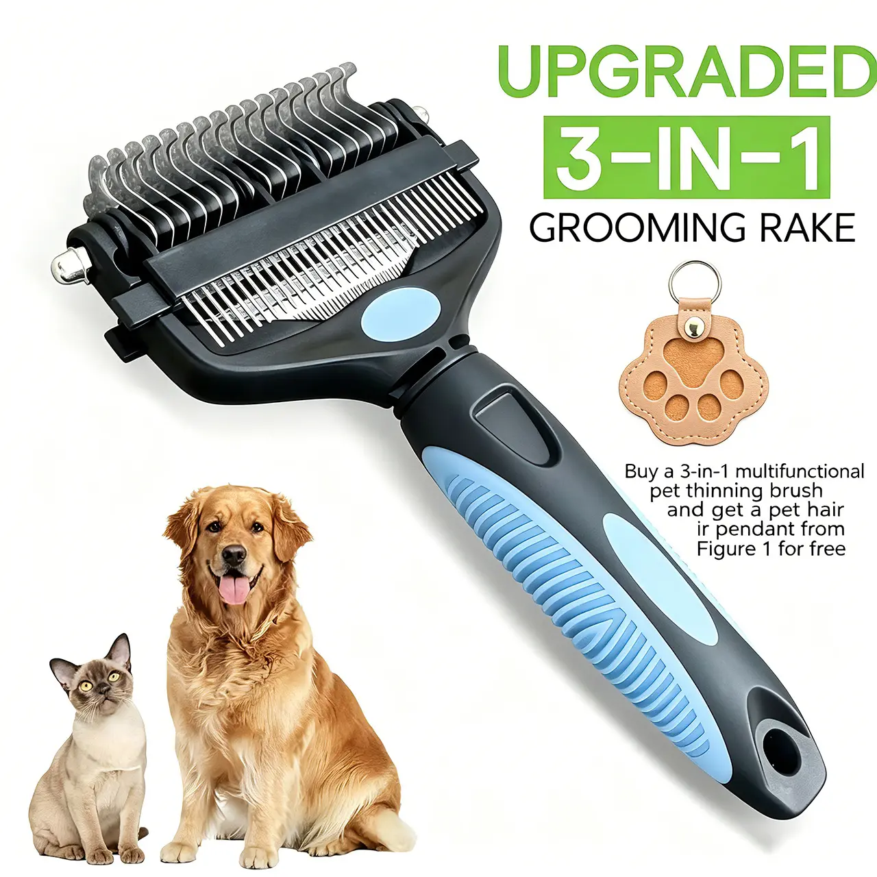 Double-Sided Deshedding Grooming Brush for Dogs & Cats - Skin-Gentle Steel Undercoat Rake+Demat in 1, Non-Scratch Skin-Safe Brushing, 90% Shed Reduction, Grooming Accessories for Short/Long Hair, Less Fur on Clothes