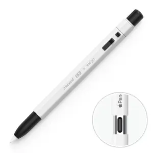 elago x MONAMI Silicone Case for Apple Pencil USB-C - Retro Design, Durable Protective Stylus Cover Accessory [White]