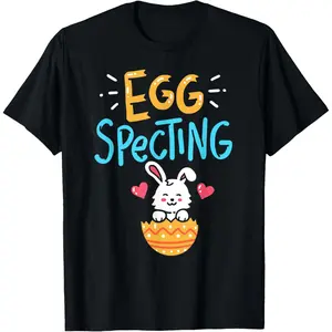Men's Pure Cotton Easter Pregnancy Announcement Graphic T-Shirt - Egg Specting, Round Neck, Short Sleeve, Casual, Natural Fabric, Fitness-Friendly Menswear Top Gift