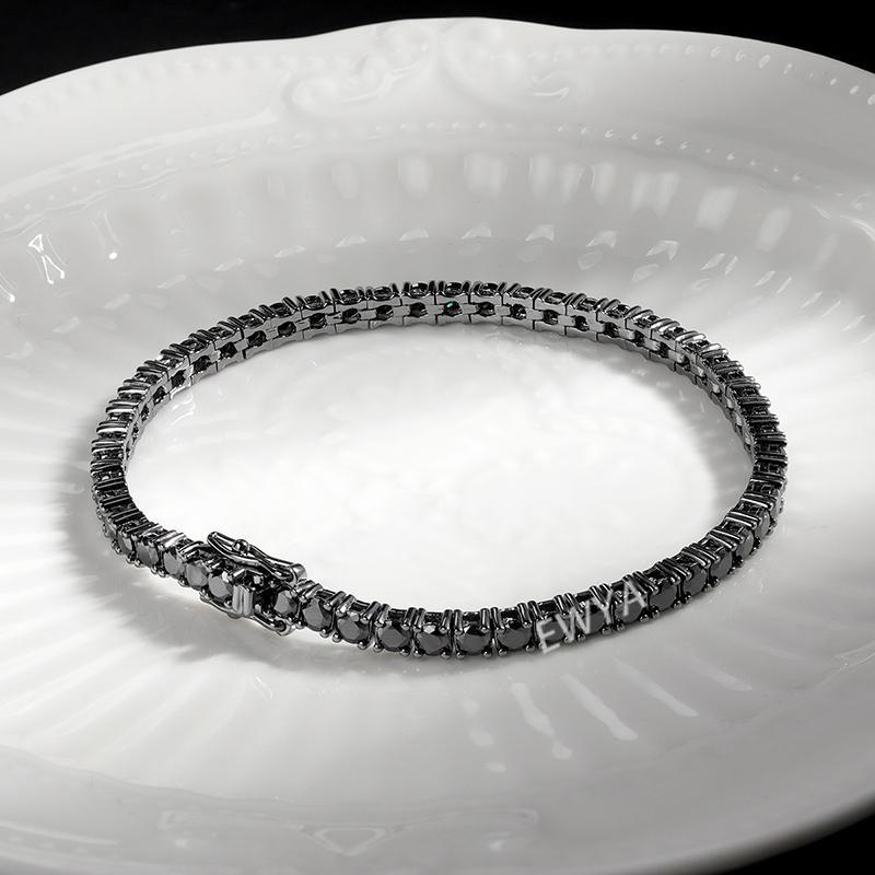 EWYA GRA Certified Full 3/4/5/6.5MM Black Moissanite Tennis Bracelet for Men Women S925 Silver Plated 18K Black Gold Bracelets