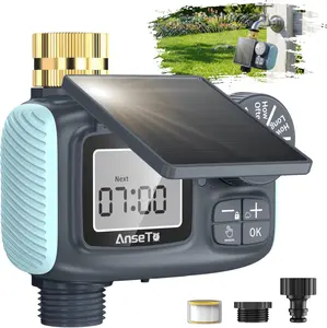 Solar Sprinkler Timer, Solar & Type-C Rechargeable Water Timer for Garden Hose, Programmable Faucet System with Rain Delay/Manual/Auto Mode, Digital Irrigation Controller for Lawn/Yard/Pool