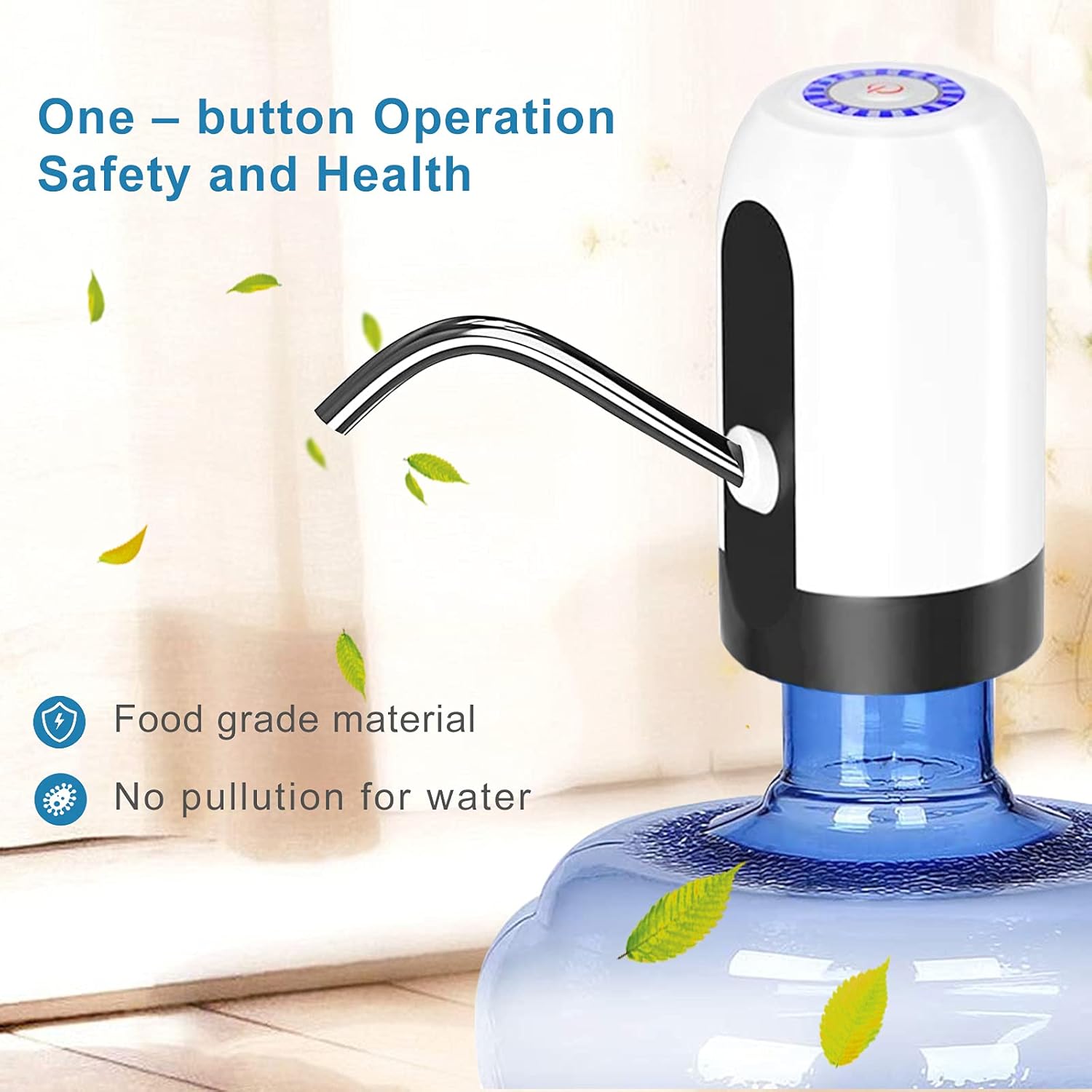 Water Dispenser for 5 Gallon Bottle, Portable USB Charging Electric Water Pump, Food Grade Silicone Hose, Stainless Steel Spout - 30-40 Days Battery Life, Drinking Water Jug Pump for Home, Kitchen, Living Room, Office, Camping, Universal for 3-5 Gallon