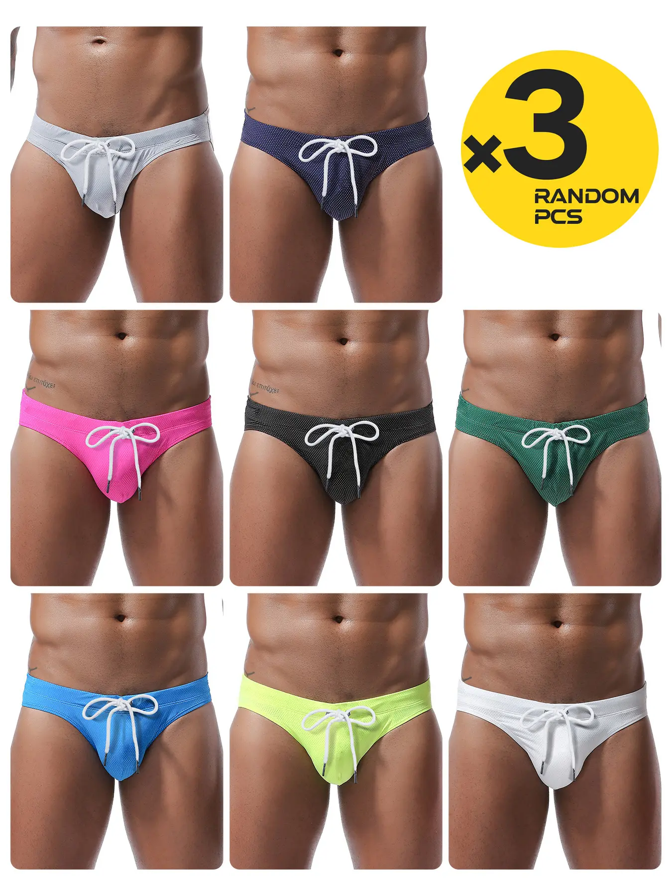 2/3/4 Random Color New Drawstring Men's Brief Clothing Swimming Swim Trunks Sexy Bikini Style Tight Quick-Dry Design Fashion Fit Beach/Pool Party/Coastal Vacation Use