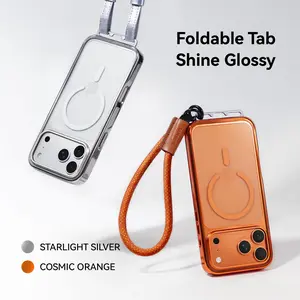 CASEKOO Glossy Magnetic Linkoo Case with Lanyard 2026 New iPhone 17 Pro Max Case, Patented ClipSafe: Built-in Foldable Hidden Tab, Anti Theft Strap, Summervibes, Aluminum Alloy Lens Protection, Clear Back Case, Silver, Orange