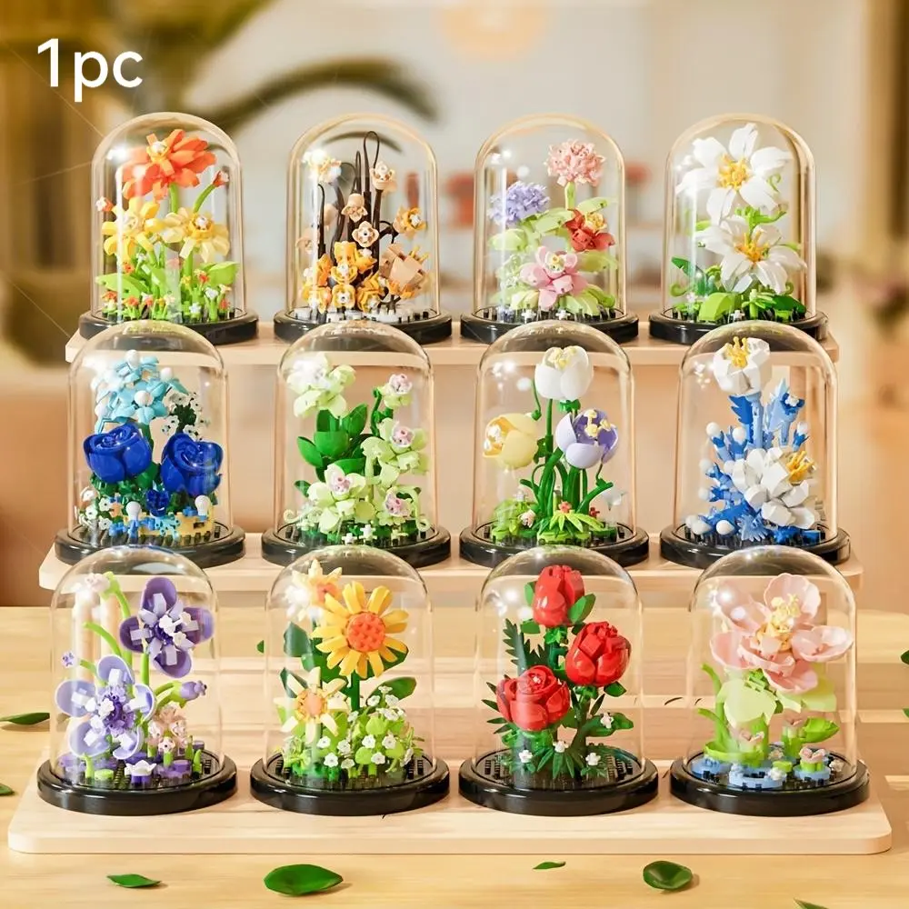 Flower Building Blocks Set, 1 Box DIY Flower Blocks Building Toy, Desktop Decoration, Birthday Gift for Friends & Family, Flower Bricks, Building Block Flowers