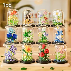 Flower Building Blocks Set, 1 Box DIY Flower Blocks Building Toy, Desktop Decoration, Birthday Gift for Friends & Family