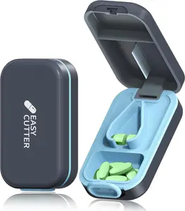 Pill Cutter & Organizer - 3-25Mm Adjustable Blades | Splinter-Free Cutting | Detachable Washable Compartment Pill Splitter for Small or Large Pills Gray Compact Japanese