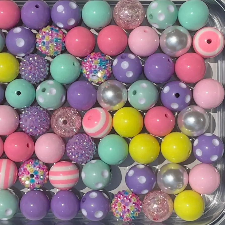 Bunny Mix 20mm Bubble Gum Bead Mixes Purple Pink and Yellow Chunky Bead Mixes for Beading Accessories Durable Plastic Material Round Shape
