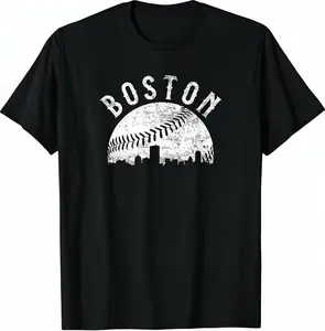 Casual Cotton shortsleeve tees Vintage Boston Massachusetts Skyline Apparel T-Shirt
