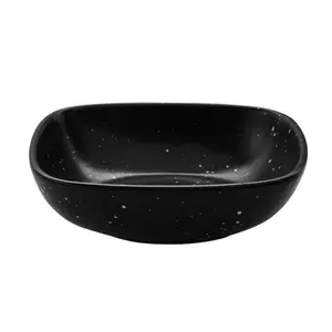 Set of 4.7 Inch Pasta Bowls Stoneware Black Square