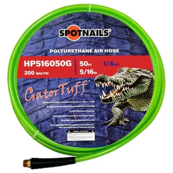 3/8" x 50' Green Polyurethane High Pressure Air Hose - No Fittings, 3/8" NPT, Lightweight, Flexible Industrial Air Compressor Hose, High Pressure Hose