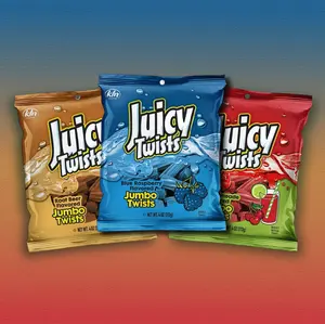 Nostalgic Juicy Twists (Pack of 3) Blue Raspberry Cherry Limeade & Rootbeer Flavored Jumbo Twists 4 oz each pack
