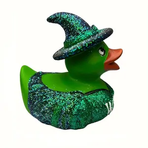 Halloween Witch Duck Figurine - Cute Green Witch Hat Centerpiece, Non-xic Resin Table Decor for Home, Party, Tiered Tray - Halloween Party Decoration, Witch Duck Decoration, Whimsical Table Ornament, Playful Design, Sparkling Texture