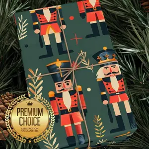 Festive Forest Green Nutcracker Wrapping Paper, Toy Soldier Vintage Gift Wrap, Nutcracker Giftwrap for Christmas Holidays Xmas
