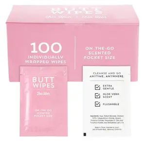 BLUE PANDA 100 Pack Wet Travel Butt Wipes, Flushable Wipes Individually Wrapped for Adults (Aloe Vera Scented), Pink - Purse Essentials