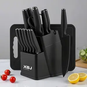 Spring 2026 Hot Seller | Premium 15-Piece Stainless Steel Kitchen Knife Set with Built-in Sharpener | Includes Chef's Knife, Japanese Knife, Meat Cleaver, Bread Knife, Steak Knives & Scissors | Washable Plastic Handles | Perfect Gift Set